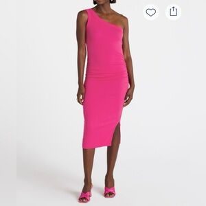 Michael Stars Pink One-Shoulder Fitted Midi Dress